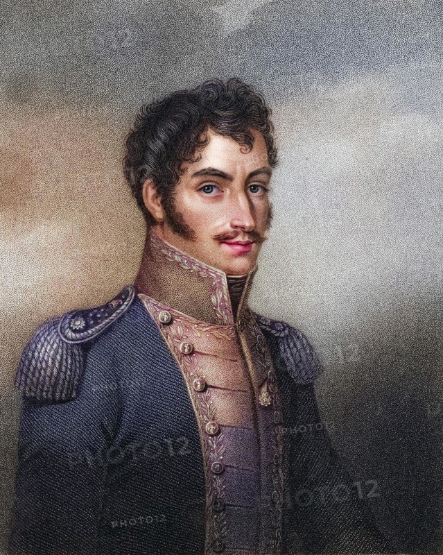 Simon Bolivar, also known as the Liberator, 1783-1830, Venezuelan soldier and statesman, President of Colombia and Peru. From the book Gallery of Portraits, published in 1833, Historical, digitally restored reproduction from a 19th century original, Record date not stated