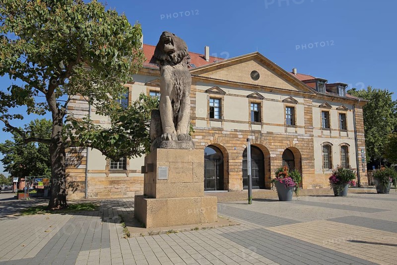 German Gate with monument and lion figure, fortress at Untertorplatz, Landau in der Pfalz, Rhineland-Palatinate, Germany, Europe