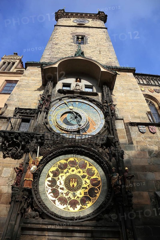 Prague Town Hall Clock, also known as the Apostle Clock or Old Town Astronomical Clock from 1410, Old Town Square, Prague, Czech Republic, Europe