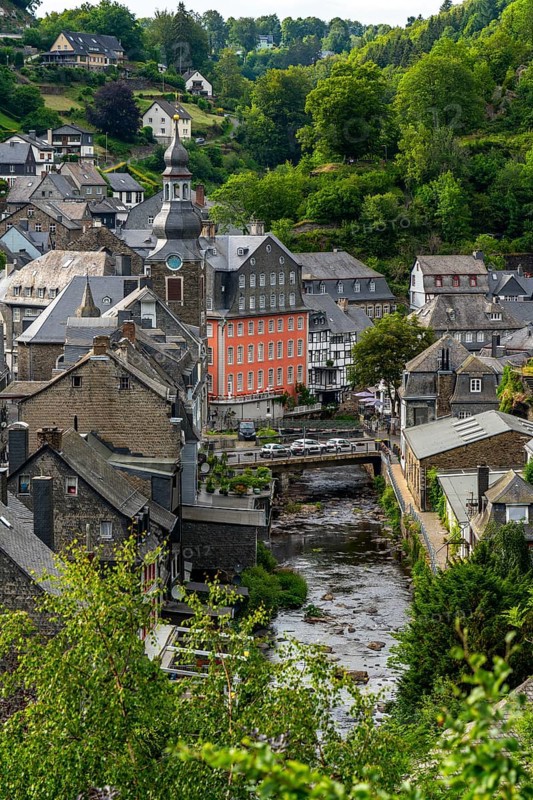 The town of Monschau, in the Eifel, on the river Rur, the Red House, North Rhine-Westphalia, Germany, Europe
