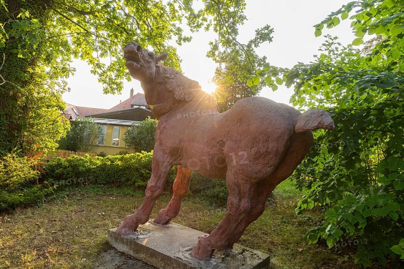 Winery Drei Herren, art object in the vineyard.wild horse, by Alexander fisherman, Radebeul vineyards, Radebeul, Saxony, Germany, Europe