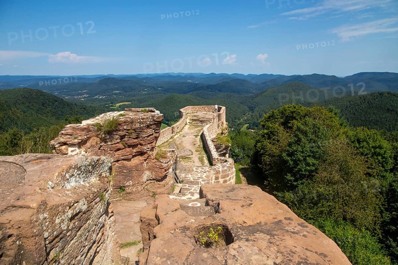 Wegelnburg Castle in the Palatinate Forest-North Vosges biosphere reserve. At 570.9 metres above sea level, it is the highest castle (ruin) in the Palatinate Forest
