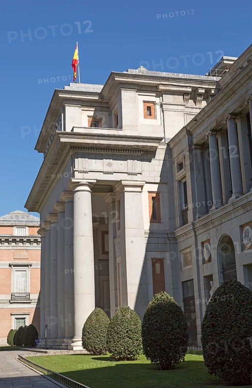 Classical architecture porch and portico, Museo del Prado, museum art gallery, Madrid, Spain, Europe