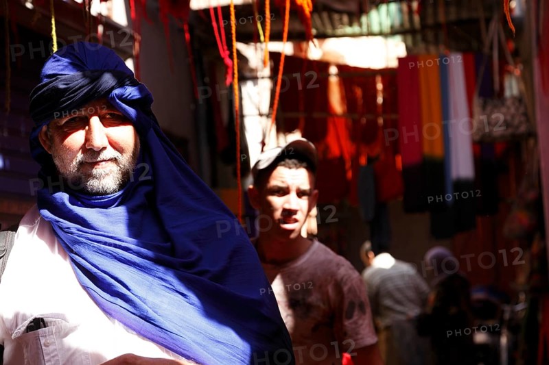 In the dyers' souk in Marrakech, Morocco, Africa