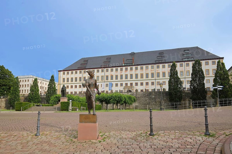 Sculpture of Duchess Luise Dorothea of Saxe-Gotha-Altenburg and Princess of Saxe-Meiningen by sculptor Bernd Göbel 2017, Friedenstein Castle, Friedenstein Palace, Gotha, Thuringia, Germany, Europe