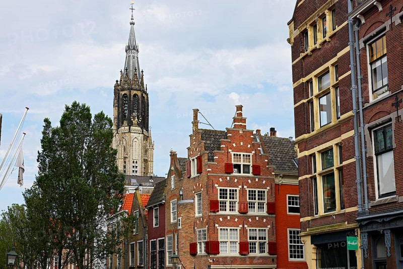 Historic city centre of Delft, New Church Tower, Nieuwe Kerk, Delft, Zuid-Holland, South Holland, Netherlands