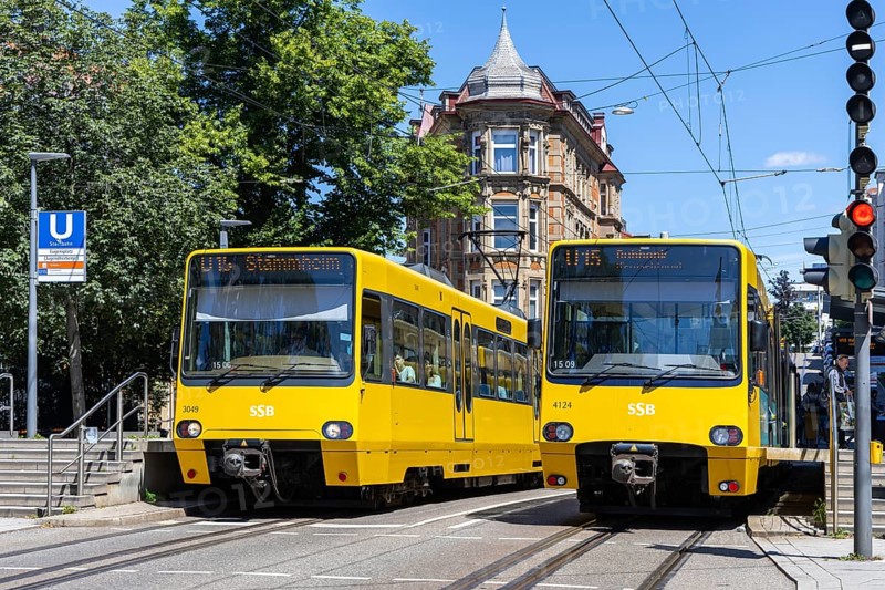 Stuttgart city railway vehicles of type DT 8 public transport on line U15 at the Eugensplatz stop in Stuttgart, Germany, Europe