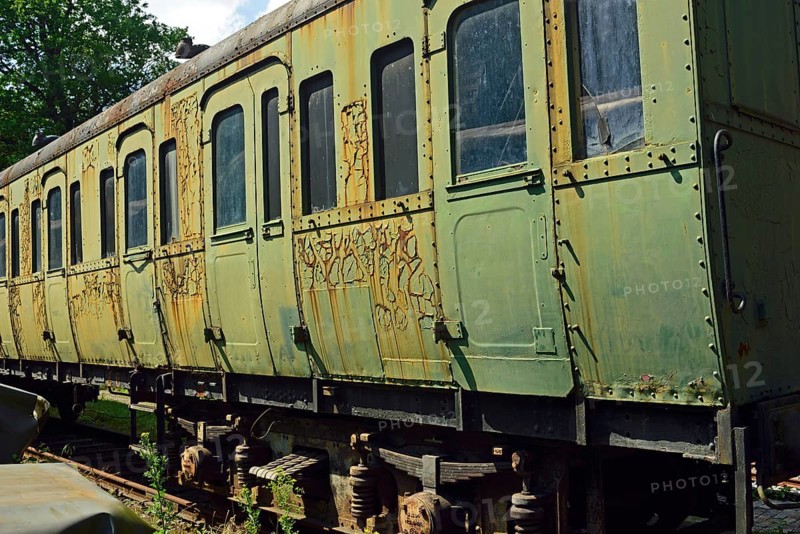 Europe, Germany, Aumühle, Holstein, Duchy of Lauenburg district, Hamburg metropolitan region, Aumühle engine shed museum railway, open-air site, wagons, passenger wagon awaiting restoration, Hamburg, Hamburg, Federal Republic of Germany, Europe