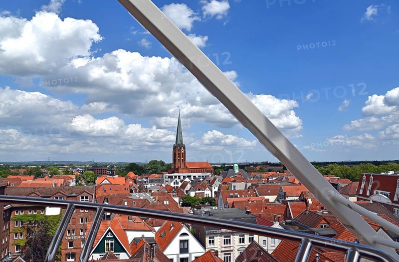 Europe, Germany, Hamburg Metropolitan Region, Lower Saxony, Stade District, Buxtehude, Old Town from above, St Peter's Church, Europe
