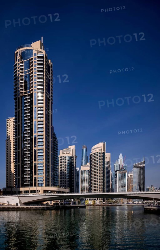 Al Gharbi Bridge, Skyline, Dubai Marina, EMAAR Logo, Dubai, United Arab Emirates, VAR, Asia
