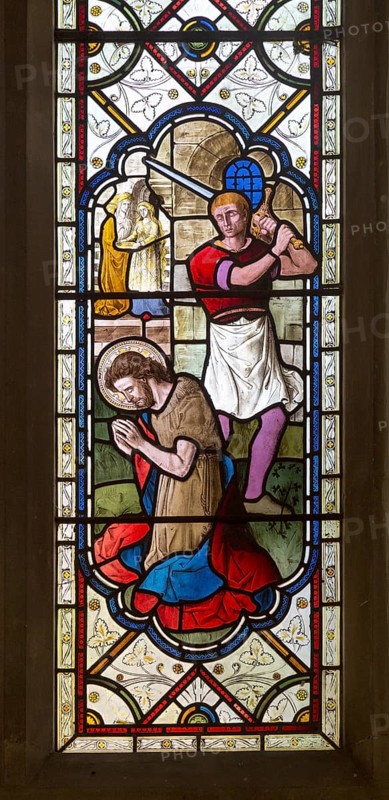 Stained glass window church of Saint John, Saxmundham, Suffolk, England, UK by Lavers, Barrand and Westlake life of John the Baptist