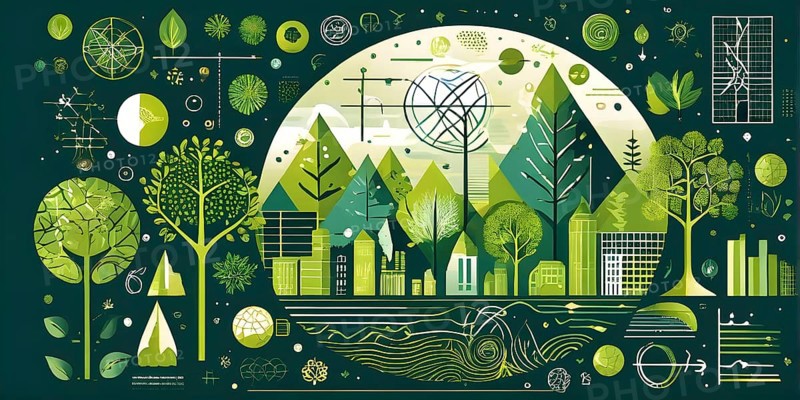 Abstract wallpaper with vector green eco friendly grid ornament symbolizing sustainability, AI generated