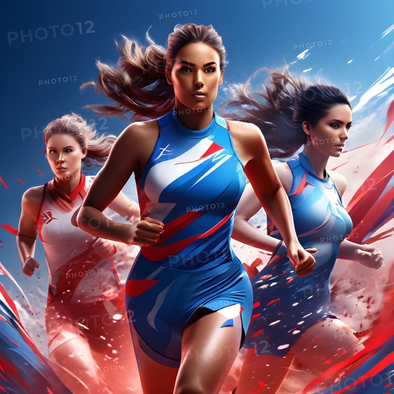 Abstract digital render of an olympic triathlete in running morphing into fluid shapes, AI generated, Paris, Paris, Olympic Games