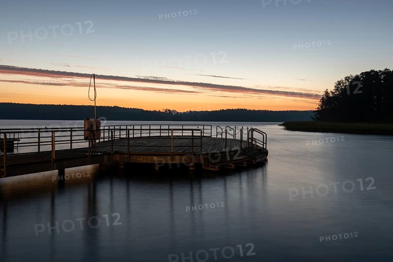 Dawn at Lake Plau, bathing area, Beech Resort, Ganzlin, Mecklenburg-Western Pomerania, Germany, Europe