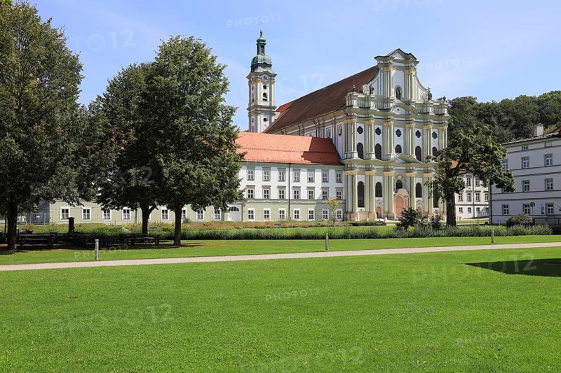 Facade of the Cistercian Abbey Church Fürstenfeld in Fürstenfeldbruck, Upper Bavaria, Bavaria, Germany, Europe