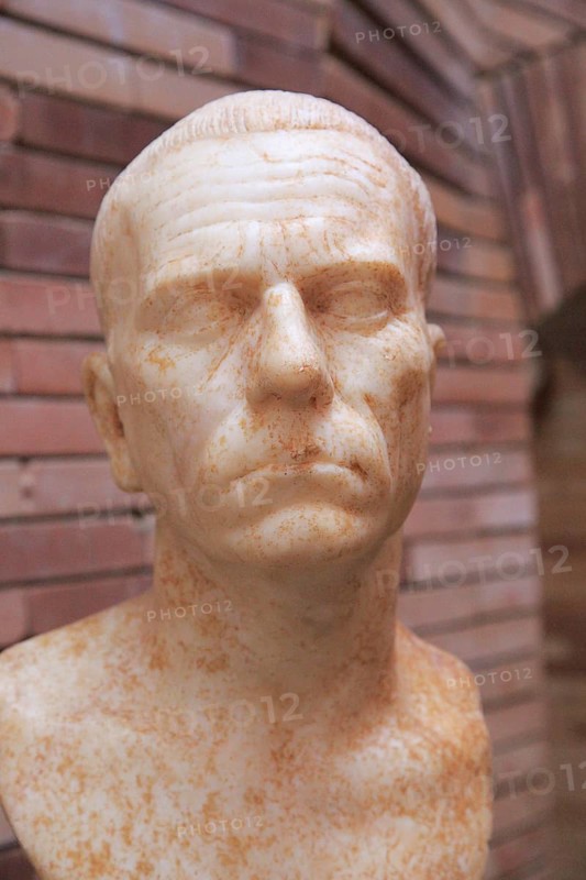 Bust of elderly man, Museo Nacional de Arte Romano, national museum of Roman art, Merida, Extremadura, Spain 1st century AD