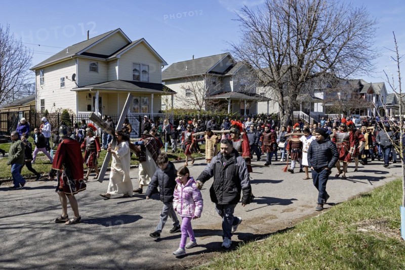 Detroit, Michigan, The Stations of the Cross are portrayed, in Spanish, on Good Friday at the Catholic Basilica of Ste. Anne. Ste. Anne was founded by French colonists in 1701. The church now serves a mostly Mexican-American community
