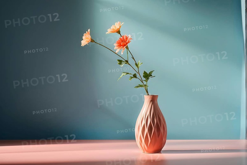 Minimalist ceramic vase composition with a single flower, AI generated