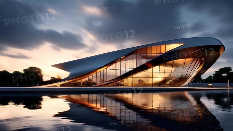 KI generated architectural structure melding computer aided design illustrations with genuine photoelements, AI generated