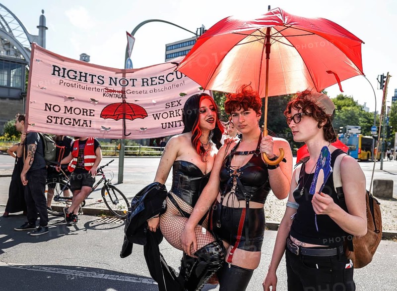 Sex workers demonstrate against the Prostitutes Protection Act on International Whores' Day. They demand an end to the obligation to register and better protection by the police against assaults, Berlin, 03.06.2023
