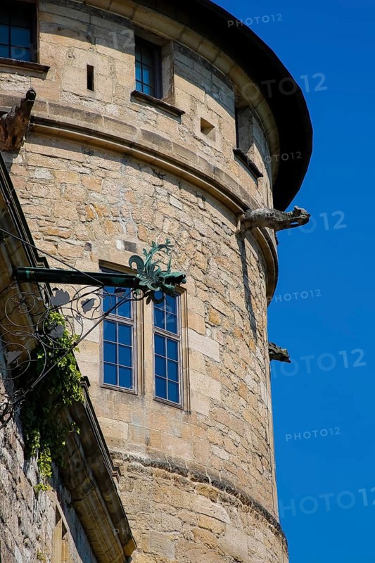 Hohentübingen Palace, tower, masonry, gargoyle, detail, window, Museum of the University of Tübingen MUT, university institution, historical building, place of learning, Renaissance complex built in the 16th century, Eberhard Karls University of Tübingen, Tübingen, Baden-Württemberg, Germany, Europe