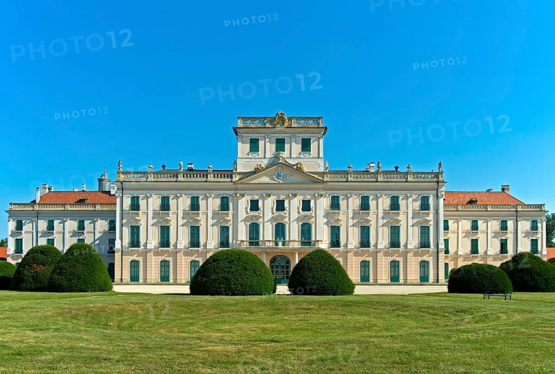 Eszterhazy Palace, also known as Eszterháza Palace or Fertöd Palace, palace view from the French Garden, Esterhazy, Fertöd, Hungary, Europe