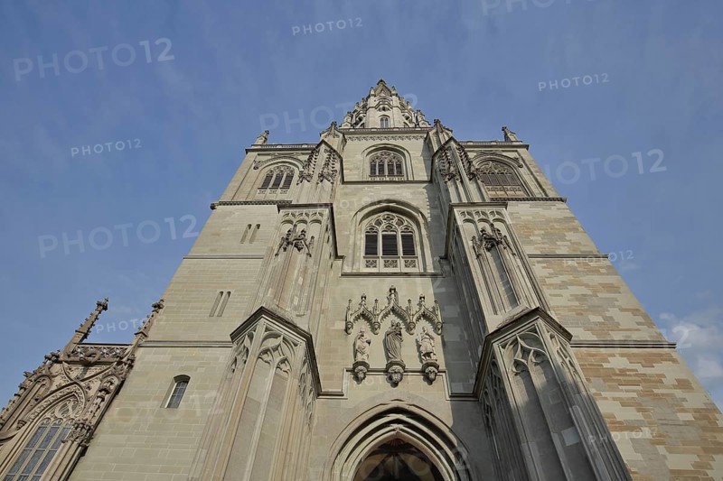 Gothic Minster of Our Lady, view upwards, decorations, figures, Minster Square, Constance, Obersee, Lake Constance, Lake Constance area, Baden-Württemberg, Germany, Europe