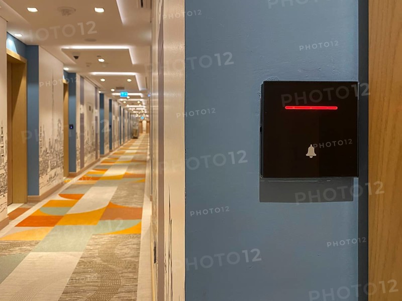 Interior view control panel doorbell, room service, room service, privacy, do not disturb, red, corridor, Hotel NH Collection The Palm Jumeirah, Dubai, United Arab Emirates, VAR, Asia