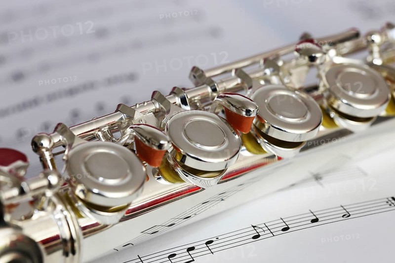 Symbolic image: Transverse flute on music book