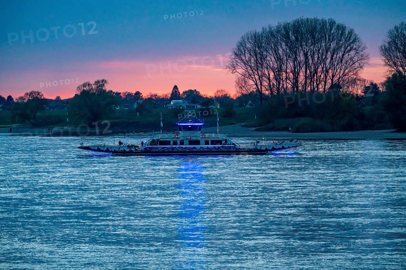 Car and passenger ferry, Rhine ferry Langst-Kaiserswerth, across the Rhine, Düsseldorf, North Rhine-Westphalia, Germany, Europe