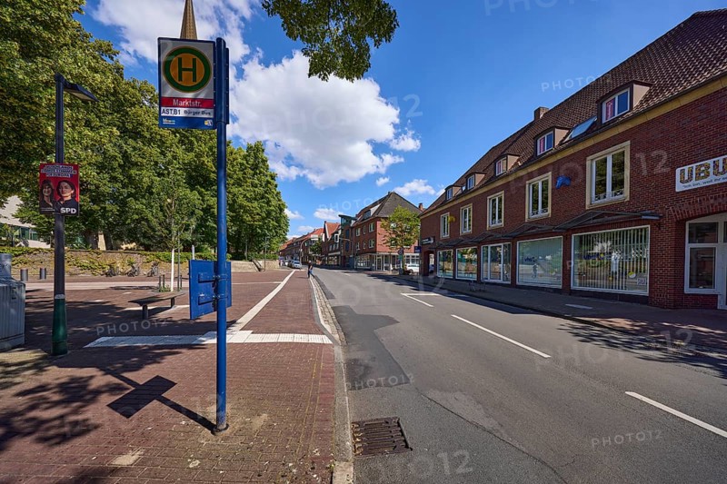 Bus stop Marktstr. on Borkener Strasse in Dülmen, Münsterland, Coesfeld district, North Rhine-Westphalia, Germany, Europe