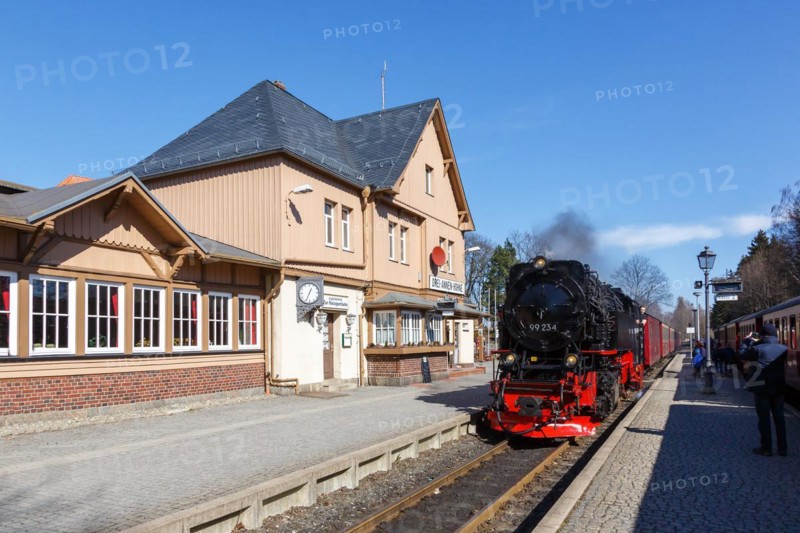 Steam train of the Brockenbahn railway steam railway at Drei Annen Hohne station, Germany, Europe