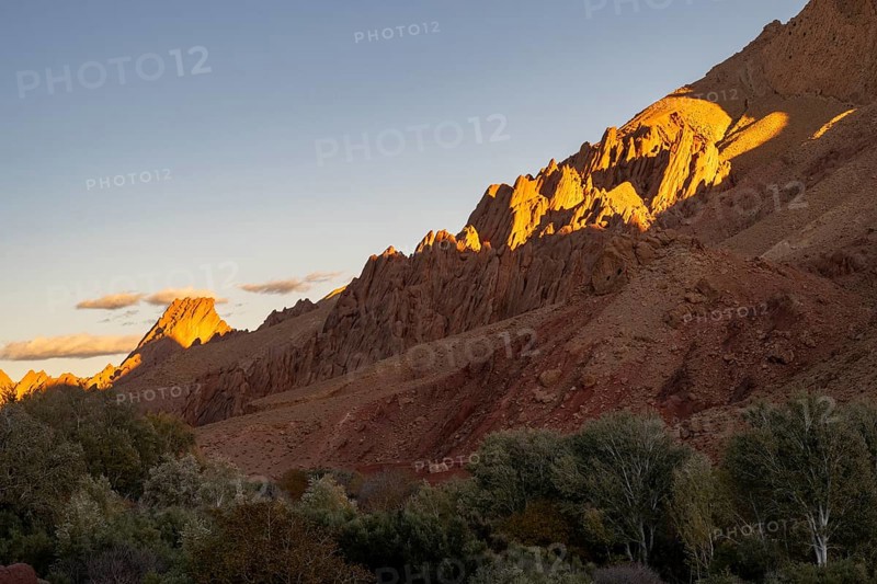 Evening mood, red sandstone cliffs, Gorges du Dades, Dades Gorge, Tamellalt, Morocco, Africa