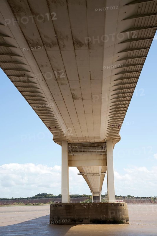 The old 1960s Severn bridge crossing between Beachley and Aust, Gloucestershire, England, UK looking east