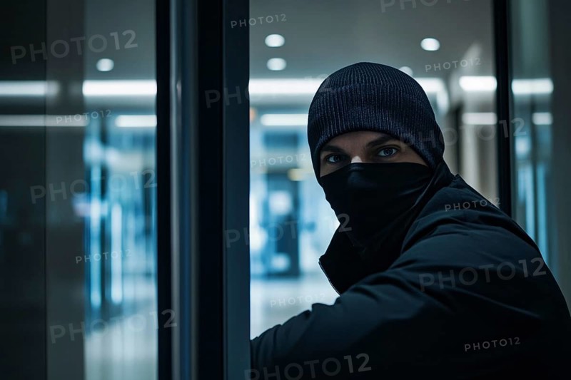 Bank robber with face hidden behind ski mask. Generative Ai, AI generated