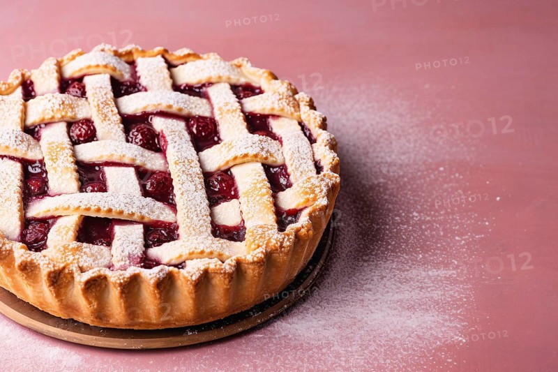 Linzertorte tart on pink background. KI generiert, generiert AI generated
