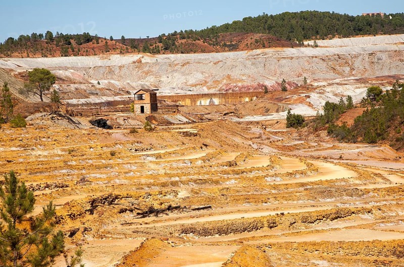 Lunar like despoiled landscape from opencast mineral extraction in the Minas de Riotinto mining area, Huelva province, Spain, Europe