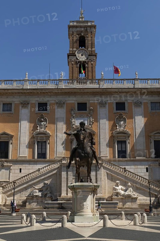 Senatorial Palace, Palazzo Senatorio with the equestrian statue of Marcus Aurelius, on the Capitol, Capitoline Hill in Rome, Rome City Hall, Rome, Italy, Europe
