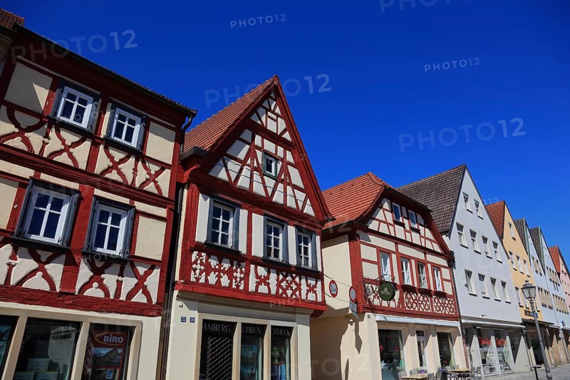 Half-timbered houses in the main street, Hassfurt, Hassfurt, Hassberge district, Lower Franconia, Bavaria, Germany, Europe