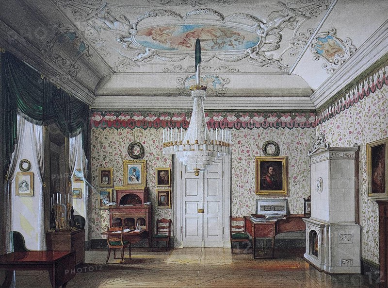 Historic, digitally restored reproduction from a 19th century original, Record date not stated, Living room of Ernst I, in Friedenstein Castle, 1844, Gotha, Thuringia, Germany, Europe