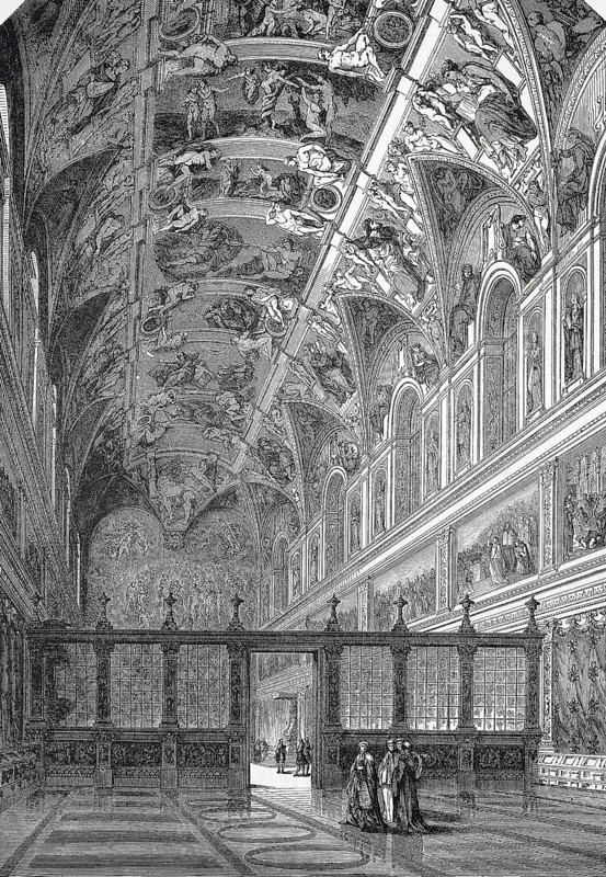 Historic, digitally restored reproduction from a 19th century original, Record date not stated, The Sistine Chapel in the Vatican in Rome, around 1860, Italy, Europe