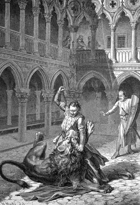 Margrave Wiprecht von Groitzsch, called the Elder, 1050, 1124, fights a lion in Rome, Historical, digitally restored reproduction from a 19th century original, Record date not stated