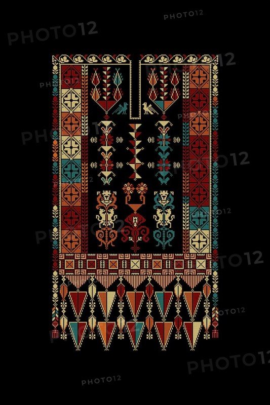 Embroidery vector Tatreez template, Palestinian fashion neck ornament