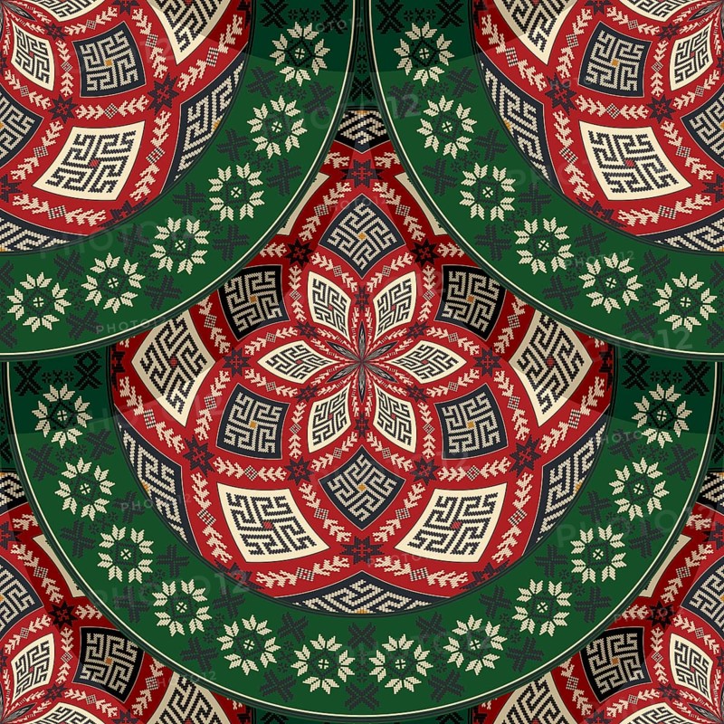 Seamless Latvian embroidery circular pattern, vector template for your design