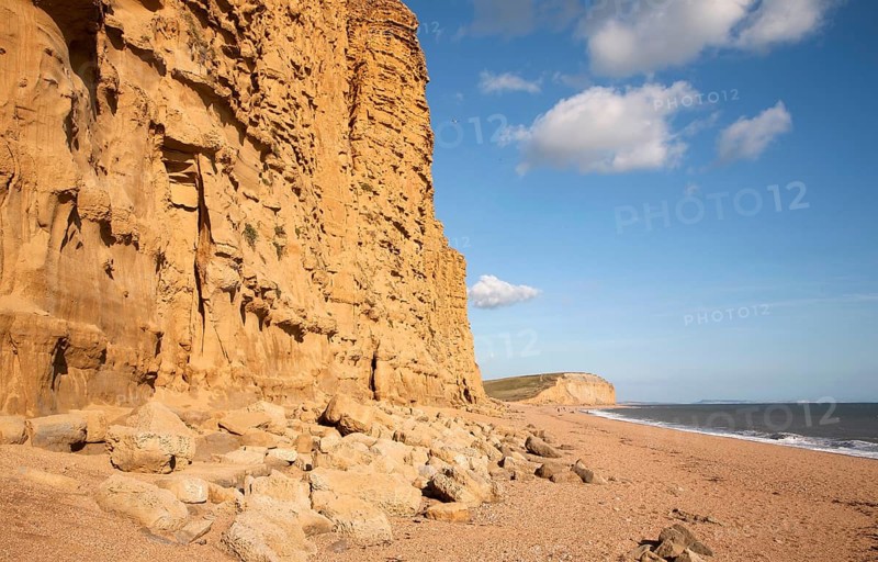 Sandstone cliffs and beach West Bay, Bridport, Dorset, England, UK