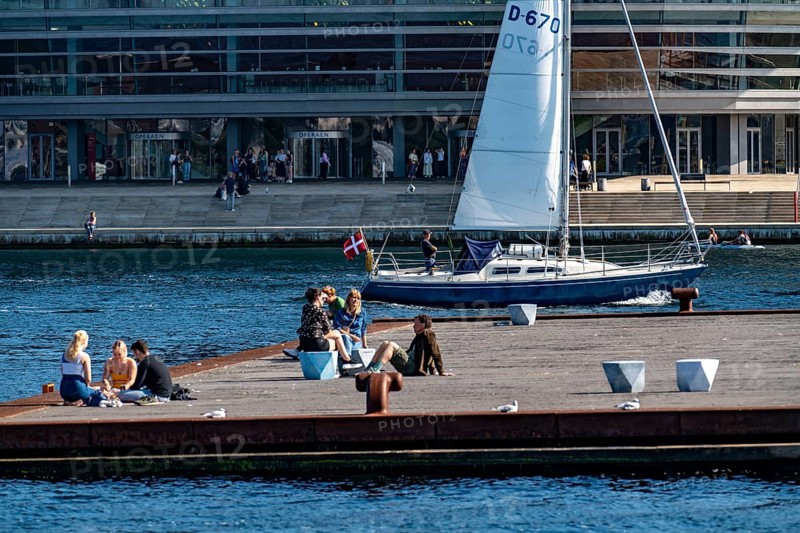 Leisure complex in Copenhagen harbour, Ofelia Beach, opposite the Opera House, Denmark, Europe