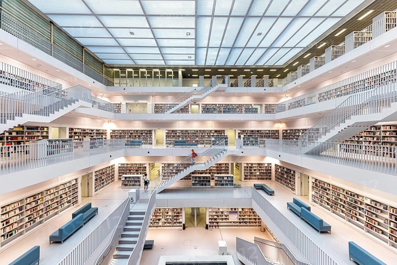 Stuttgart City Library at Mailänder Platz. Interior view. Stuttgart, Baden-Württemberg, Germany, Europe