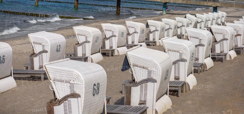 White beach chairs on the beach of Heiligendamm, Mecklenburg-Vorpommern, Germany, Europe
