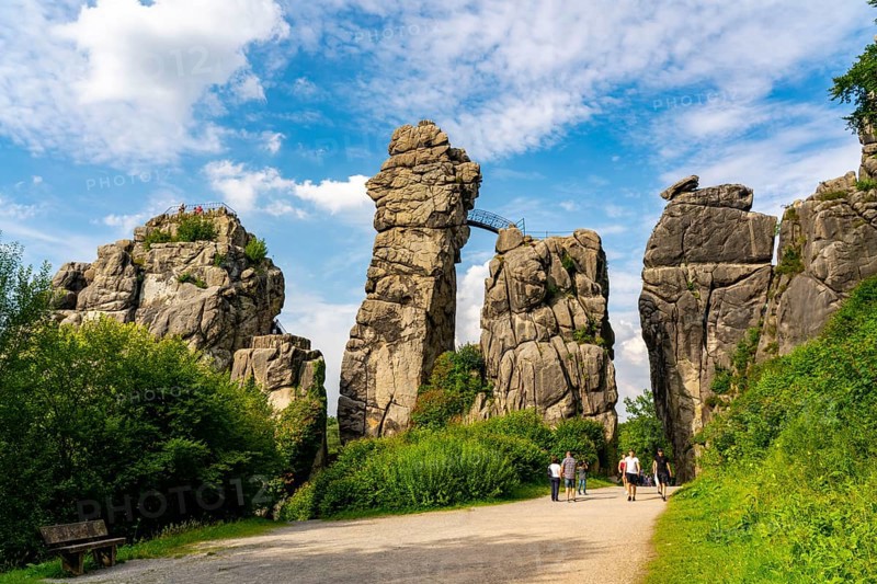 The Externsteine, a sandstone rock formation, in the Teutoburg Forest, near Horn-Bad Meinberg, Lippe district, North Rhine-Westphalia, Germany, Europe