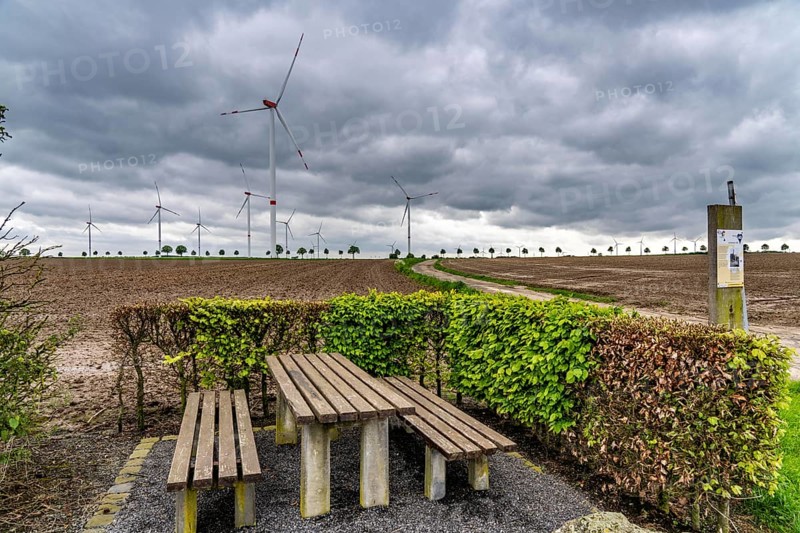 Wind farm south-east of Heinsberg, dark storm clouds, strong wind, North Rhine-Westphalia, Germany, Europe